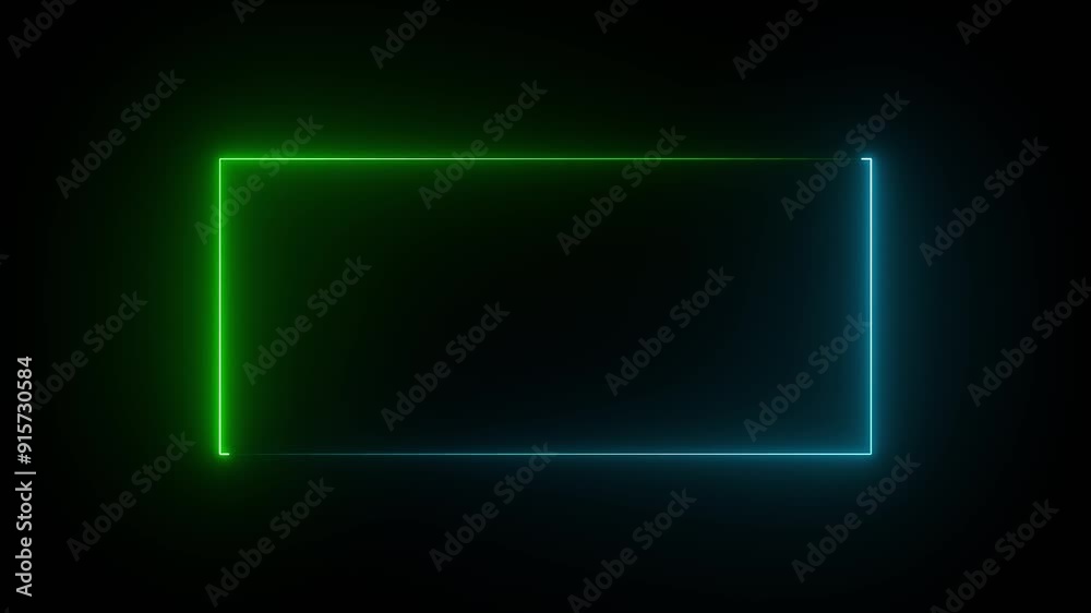 Square rectangle picture frame with two tone neon color motion graphic on isolated black background. Square rectangle picture frame with two tone neon color motion graphic on isolated black background.