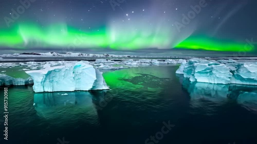 Flyover Icebergs and Northern Lights photo