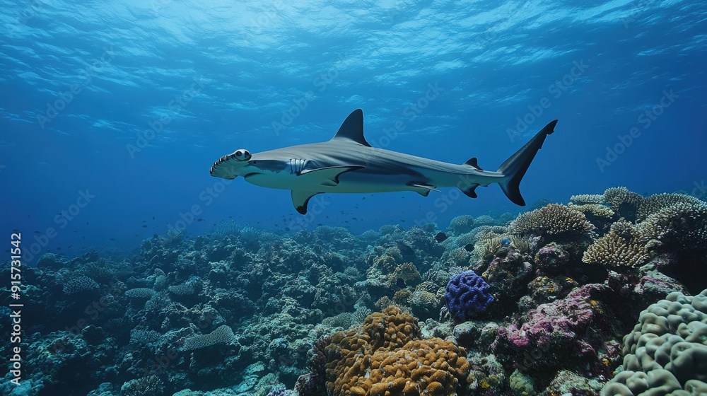 Hammerhead Shark Swimming Over Coral Reef Hammerhead Shark Swimming Over Coral Reef