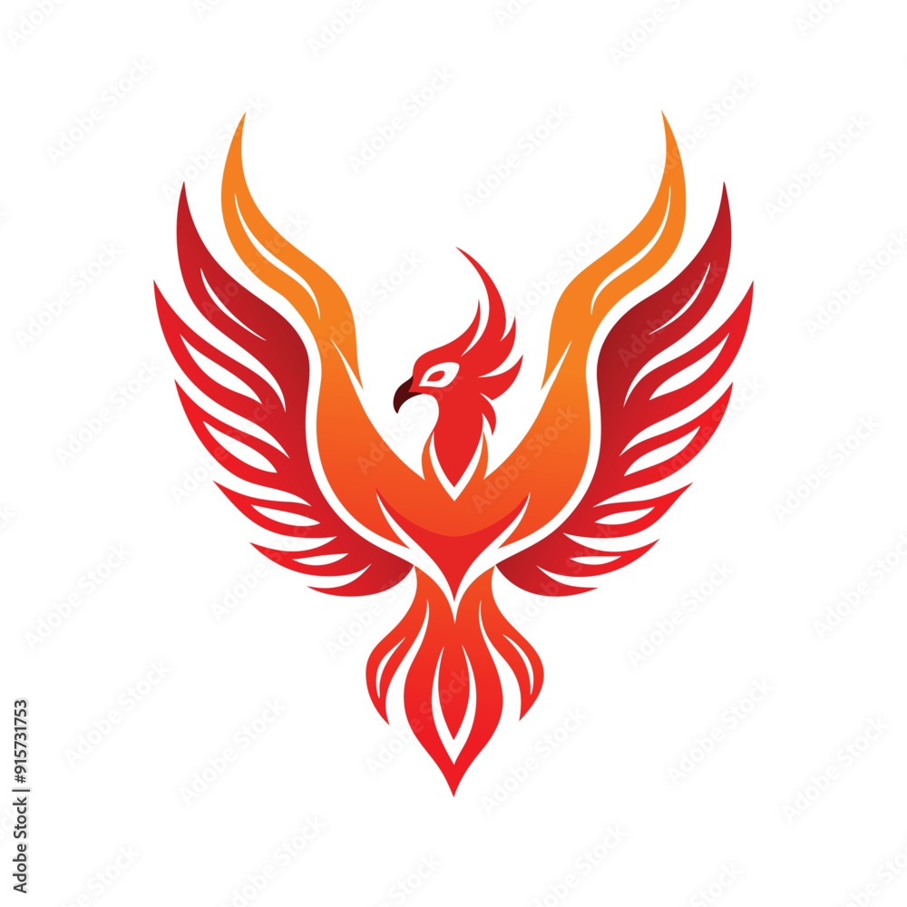Fototapeta premium phoenix with open wings, flat curvy design, rounded shapes vector logo style white background, phoenix birds logo design, phoenix bird vector logo icon illustration clipart