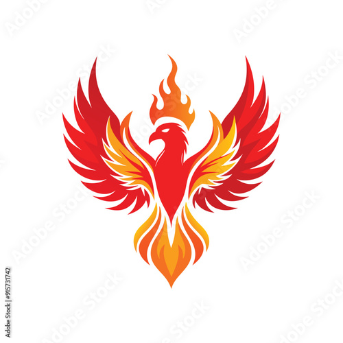 phoenix with open wings, flat curvy design, rounded shapes vector logo style white background, phoenix birds logo design, phoenix bird vector logo icon illustration clipart