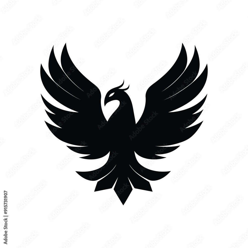 Fototapeta premium phoenix with open wings, flat curvy design, rounded shapes vector logo style white background, phoenix birds logo design, phoenix bird vector logo icon illustration clipart
