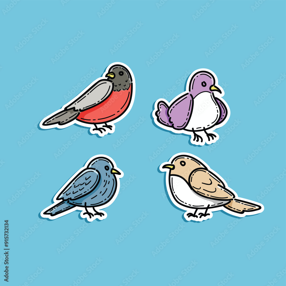 Fototapeta premium Set Of Cute Birds colorful sticker style illustration vector design isolated in a blue background