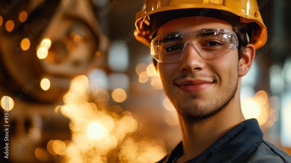 Smiling Industrial Worker in a Factory Smiling Industrial Worker in a Factory