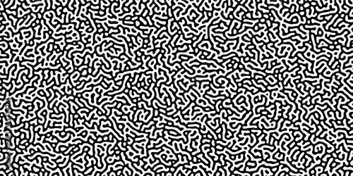 Turing reaction diffusion monochrome seamless pattern with chaotic motion. Linear design with biological shapes. Organic lines in Memphis. abstract truing organic wallpaper background.	