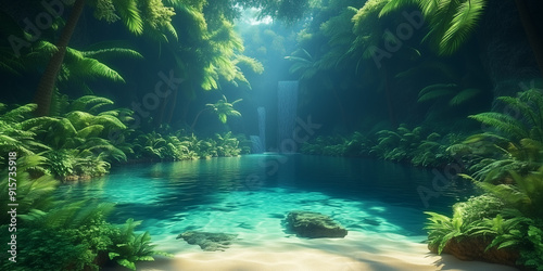 Crystal Clear Tropical Pool with Lush Ferns & Hidden Waterfall

 photo