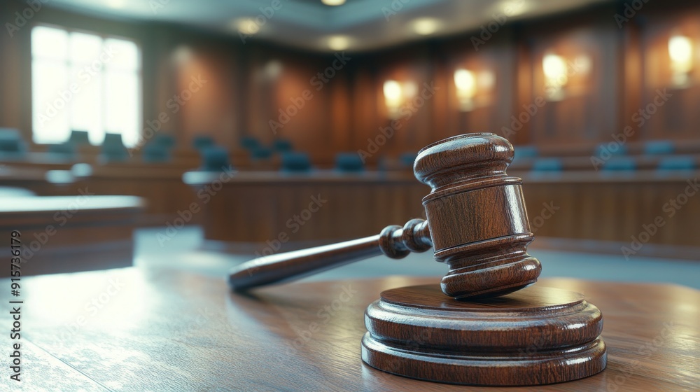 The gavel in front of an empty courtroom The gavel in front of an empty courtroom
