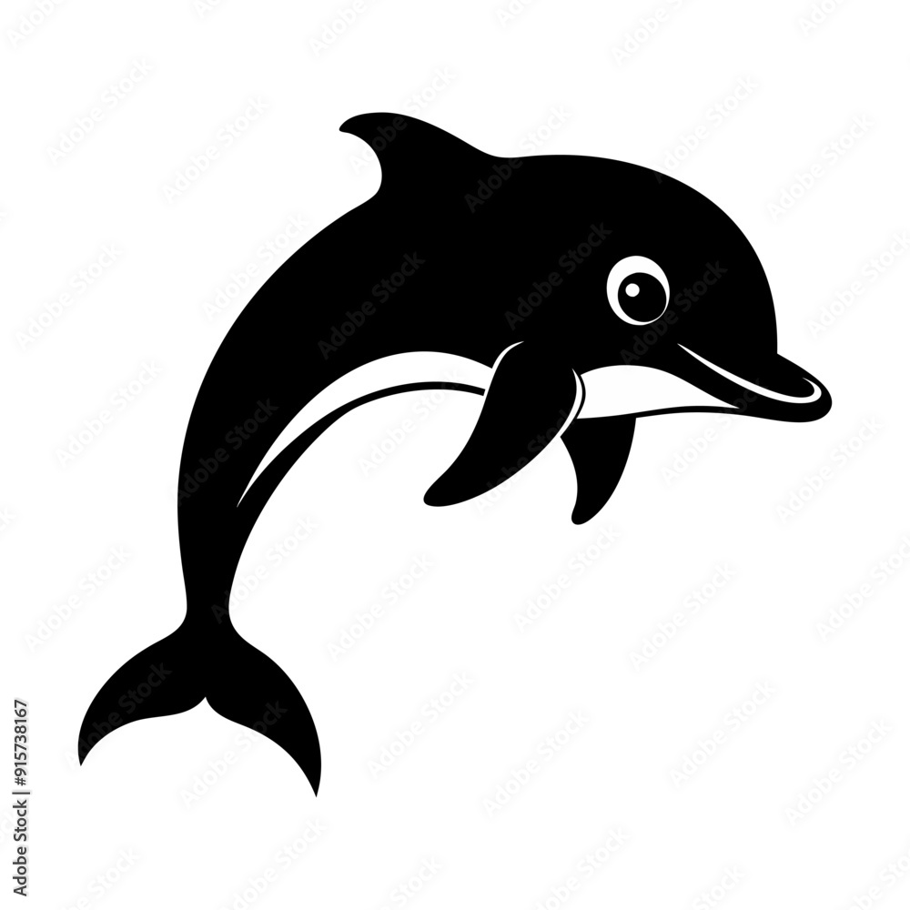 Obraz premium Cute dolphin silhouette on white background