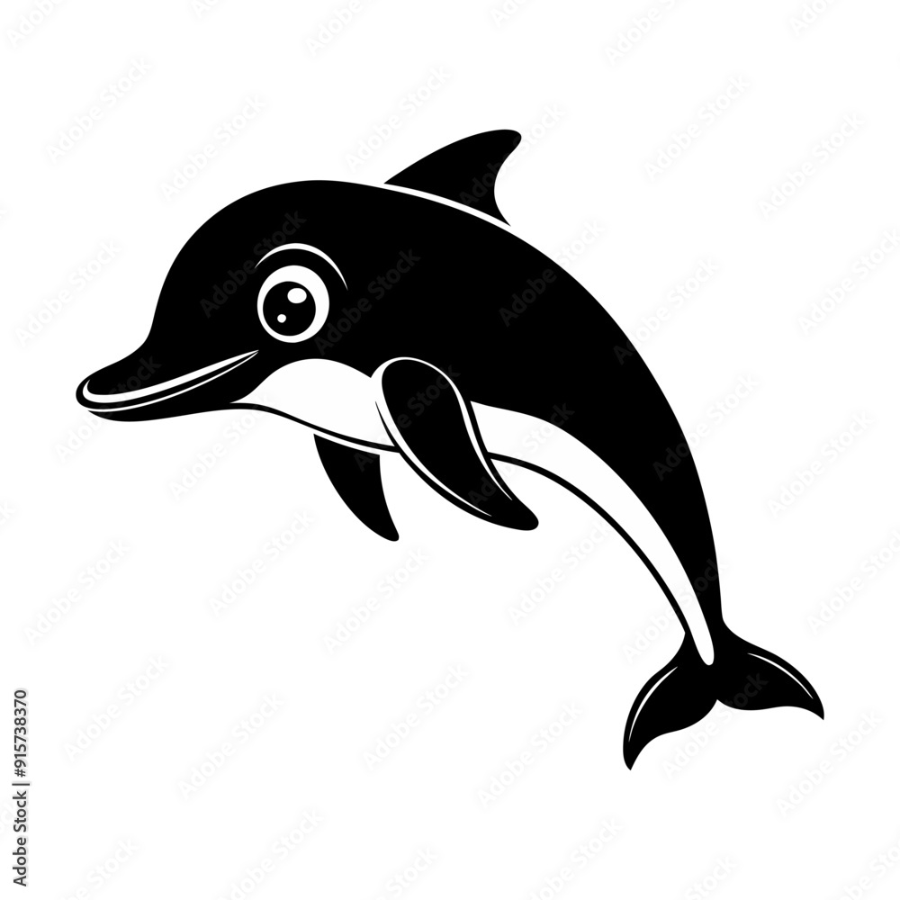Obraz premium Cute dolphin silhouette on white background