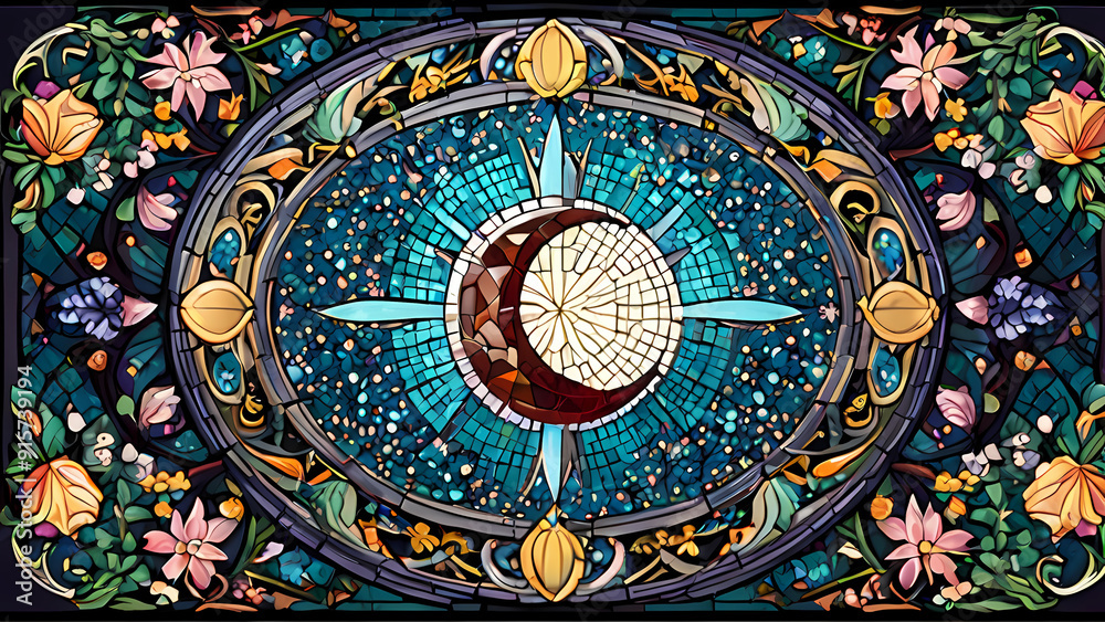 Obraz premium Mosaic art design with the theme of the beauty of the crescent moon