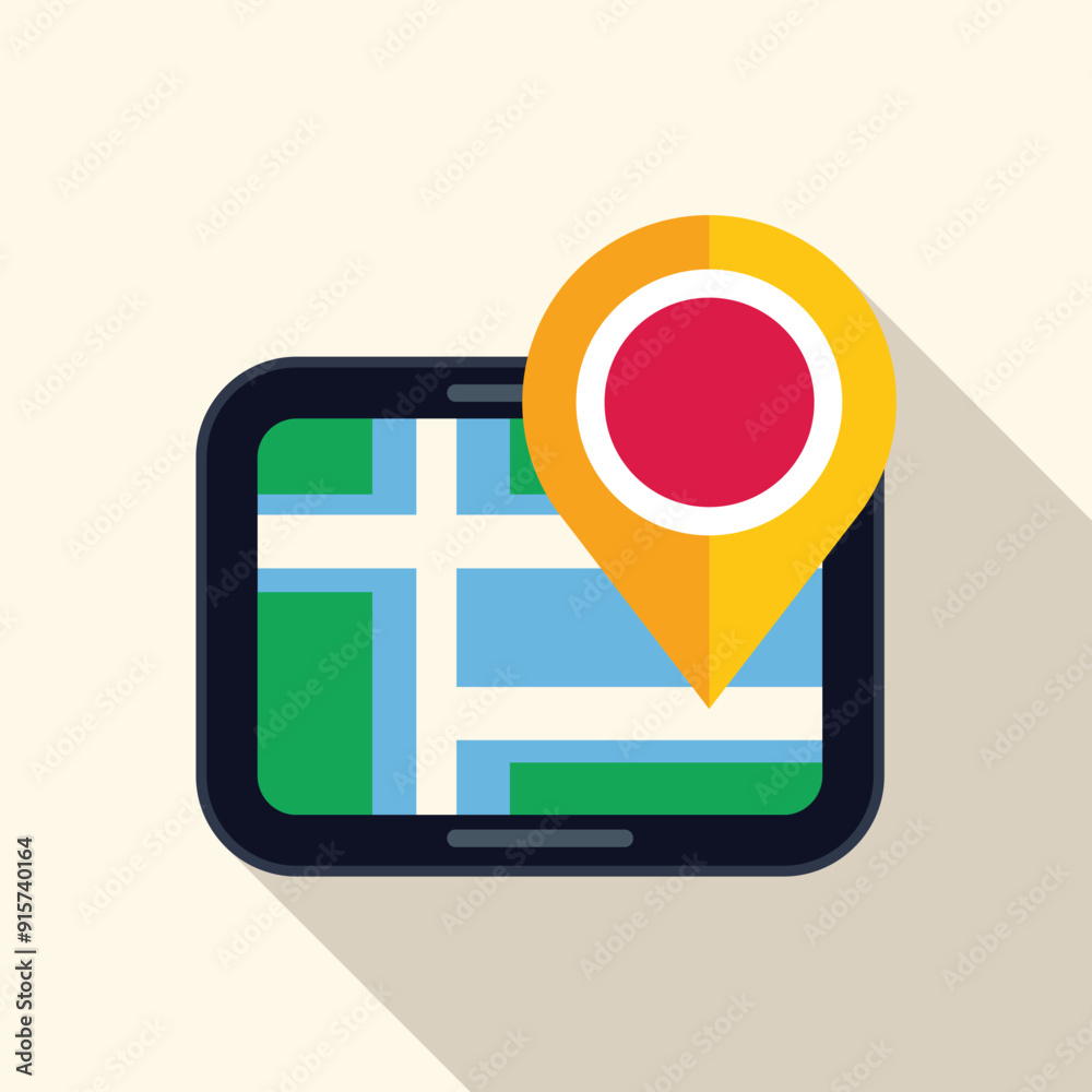 Mobile phone showing a city map on the screen and a location pin indicating a destination Mobile phone showing a city map on the screen and a location pin indicating a destination