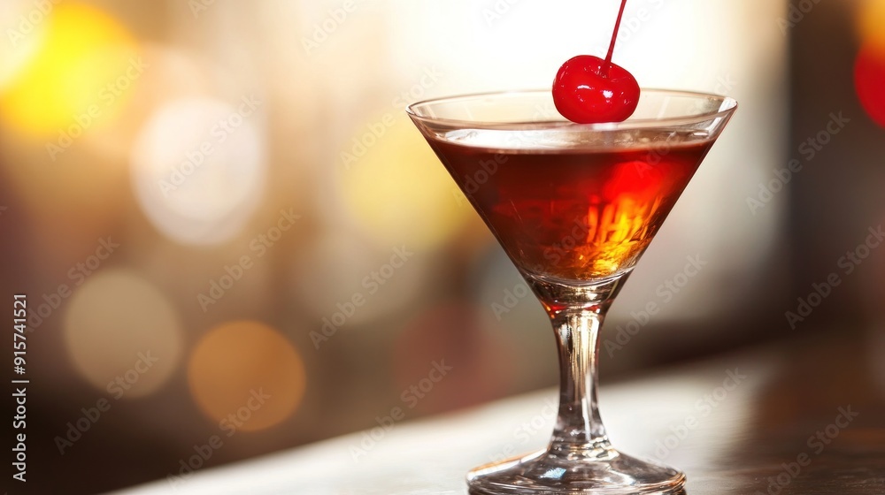 A cherry garnished cocktail in a martini glass A cherry garnished cocktail in a martini glass