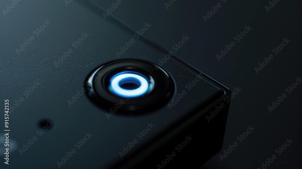 Close-up of a Blue LED Light on a Black Device Close-up of a Blue LED Light on a Black Device