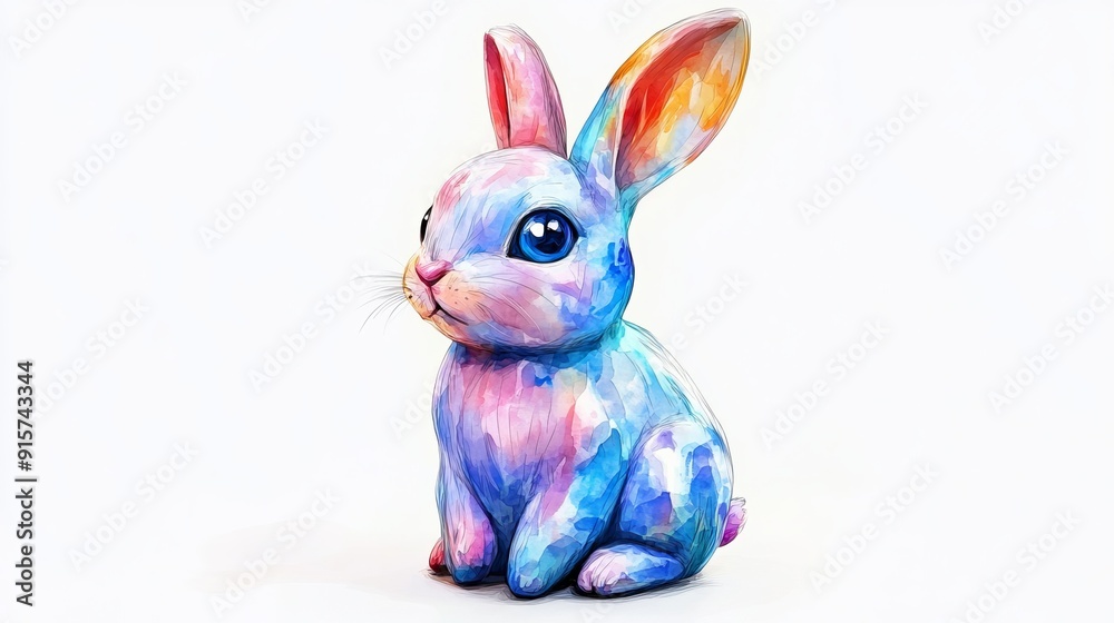 Fototapeta premium 3D Watercolor Easter Bunny with Bold Outlines - Isolated Clipart