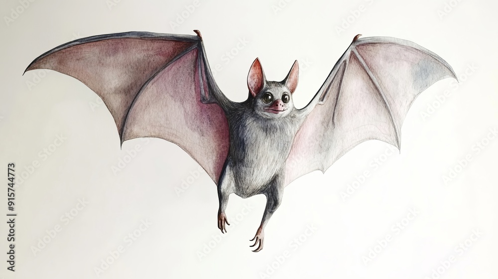 Fototapeta premium 3D Watercolor Halloween Bat with Bold Outlines Flying - Digital Image