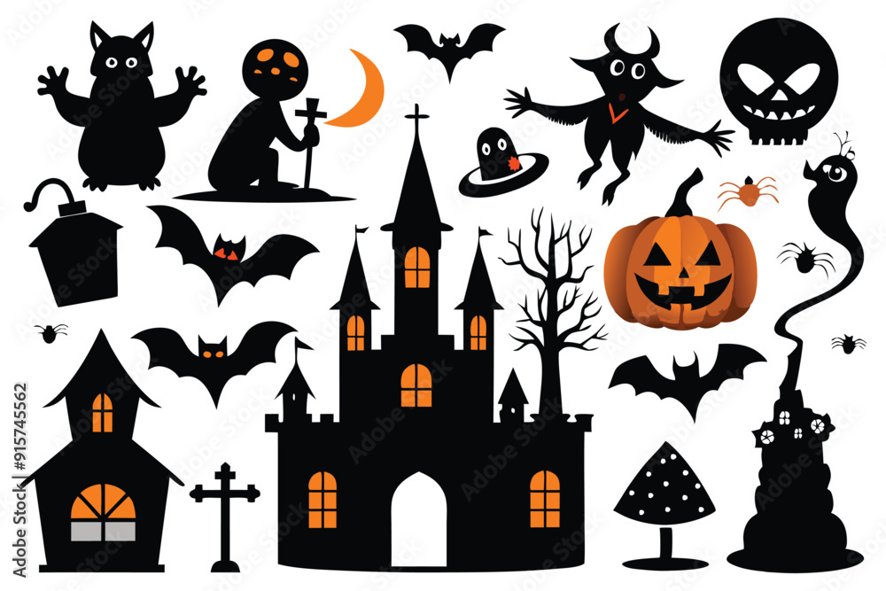 Halloween silhouette collection on a white background. Halloween silhouette collection on a white background.