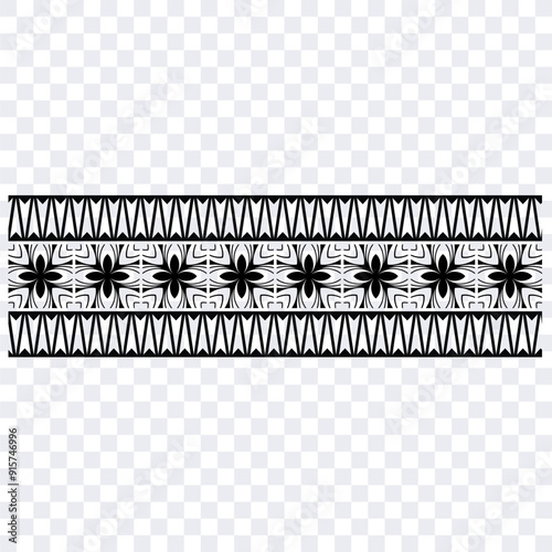 Polynesian tattoo design tribal border.Tribal design ethnic ornament maori band.Samoan Tattoo ribbon sleeve bracelet.Fabric seamless isolated hawaiian armband pattern on white background.