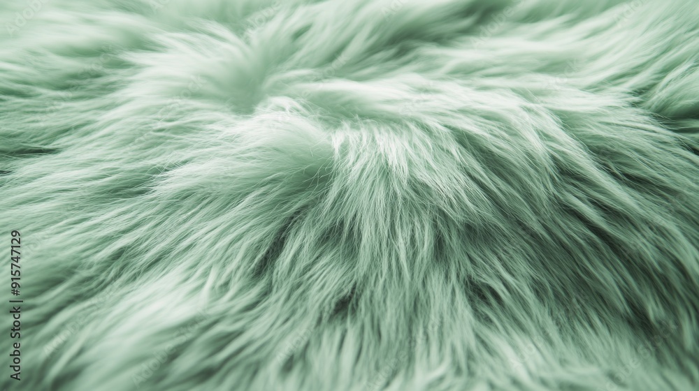 Fototapeta premium Abstract close-up of green furry texture with natural light, ideal for soft and cozy fabric design inspirations, fur texture background