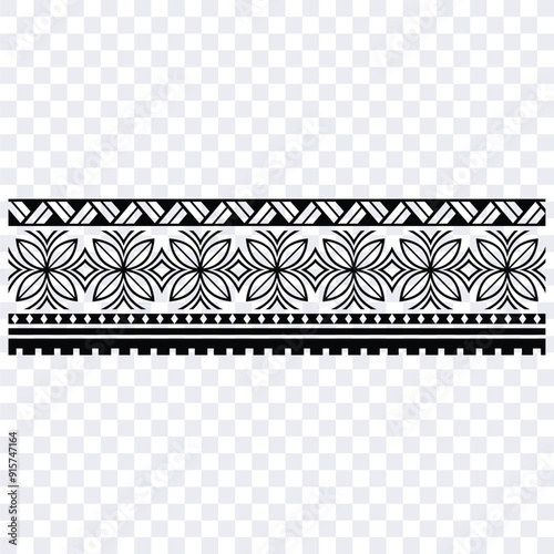 Polynesian tattoo design tribal border.Tribal design ethnic ornament maori band.Samoan Tattoo ribbon sleeve bracelet.Fabric seamless isolated hawaiian armband pattern on white background.