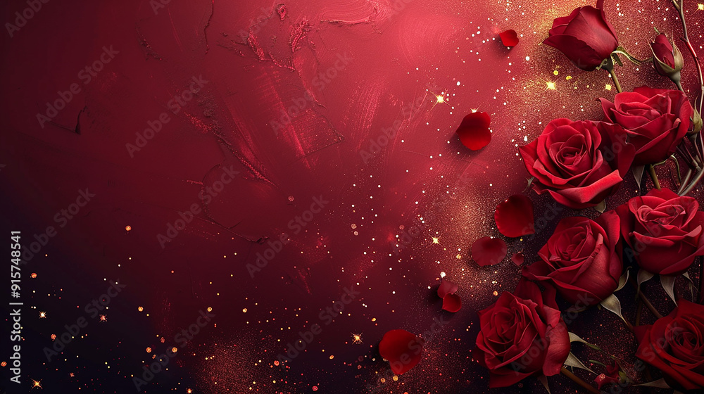 Bouquet of red roses on dark red background