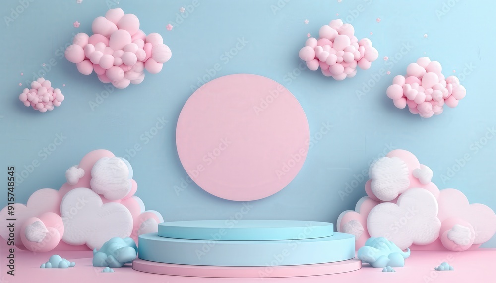 A whimsical pastel scene featuring clouds and circular displays, ideal for creative presentations. A whimsical pastel scene featuring clouds and circular displays, ideal for creative presentations.