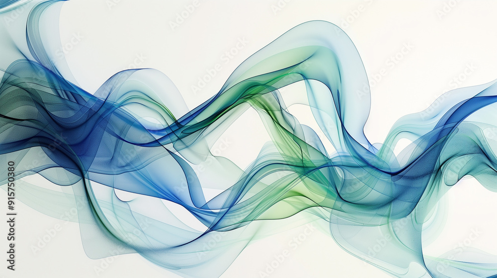 An abstract composition of blue and green lines converging and diverging, forming a fluid, wave-like pattern on a white background. An abstract composition of blue and green lines converging and diverging, forming a fluid, wave-like pattern on a white background.