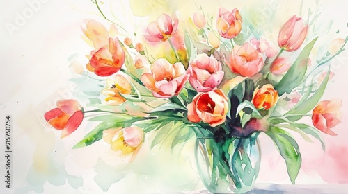 Wallpaper Mural Watercolor arrangement of flowers in a vase Torontodigital.ca
