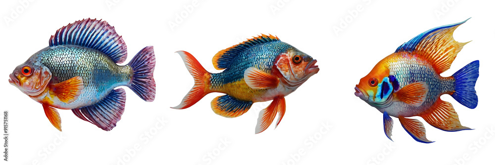 colorful fish set isolated with white and transparent background colorful fish set isolated with white and transparent background