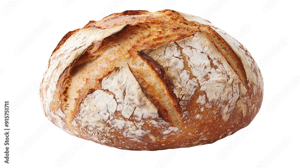 One Sourdough bread isolated on white background, transparent png file