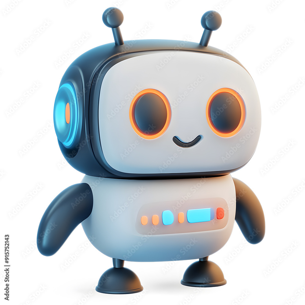 Fototapeta premium Cute cartoon 3D robot isolated on white background 