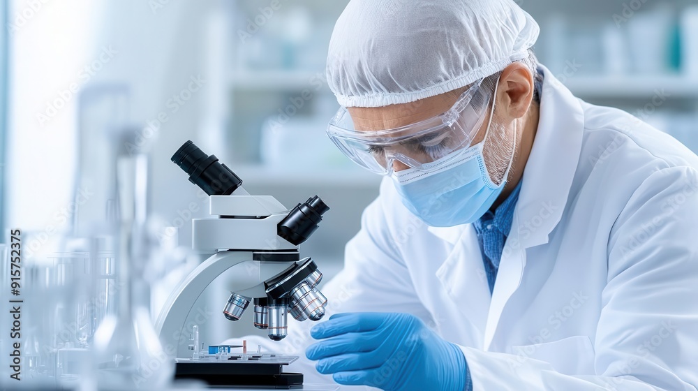 A focused scientist examines samples under a microscope in a laboratory, showcasing modern research and scientific exploration. A focused scientist examines samples under a microscope in a laboratory, showcasing modern research and scientific exploration.