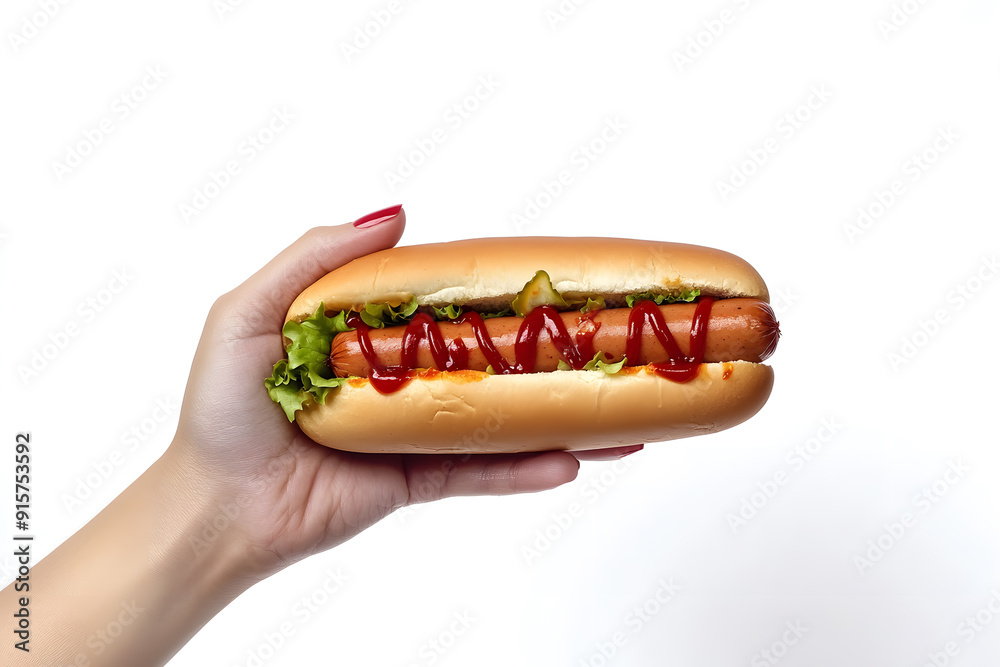 custom made wallpaper toronto digitalA hand holding a hotdog with ketchup and mustard isolated on a white background