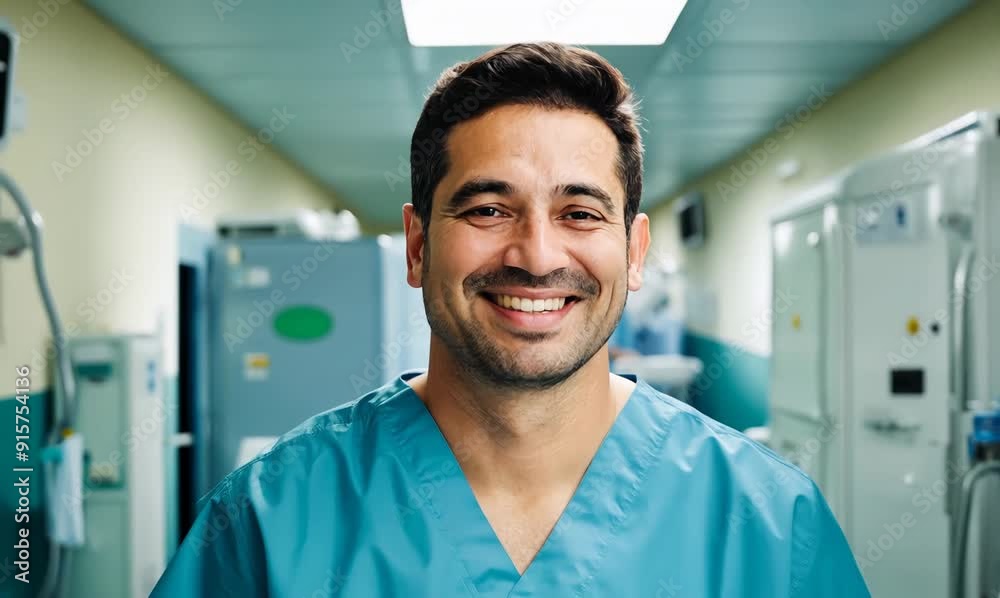 Portrait of a smiling male surgeon at work in the operating room