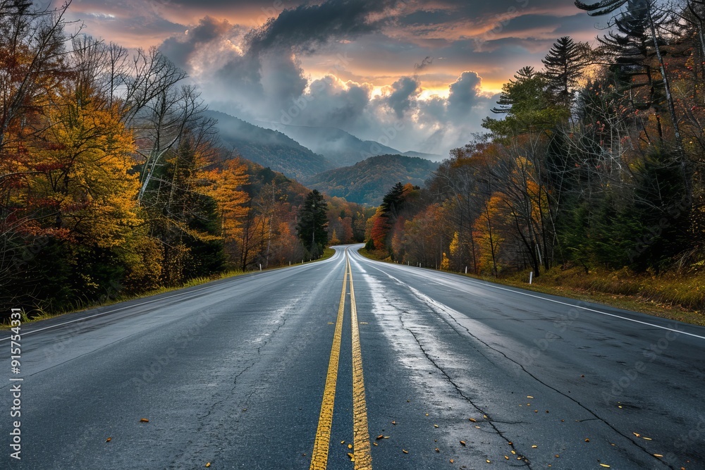 Highway roads in the mountains in the autumn Highway roads in the mountains in the autumn