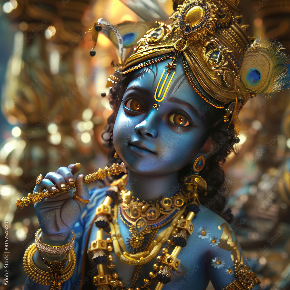 Obraz premium Lord krishna statue. celebrating janmashtami festival