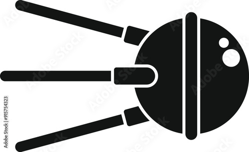 Black and white icon of a sputnik satellite orbiting earth transmitting signals