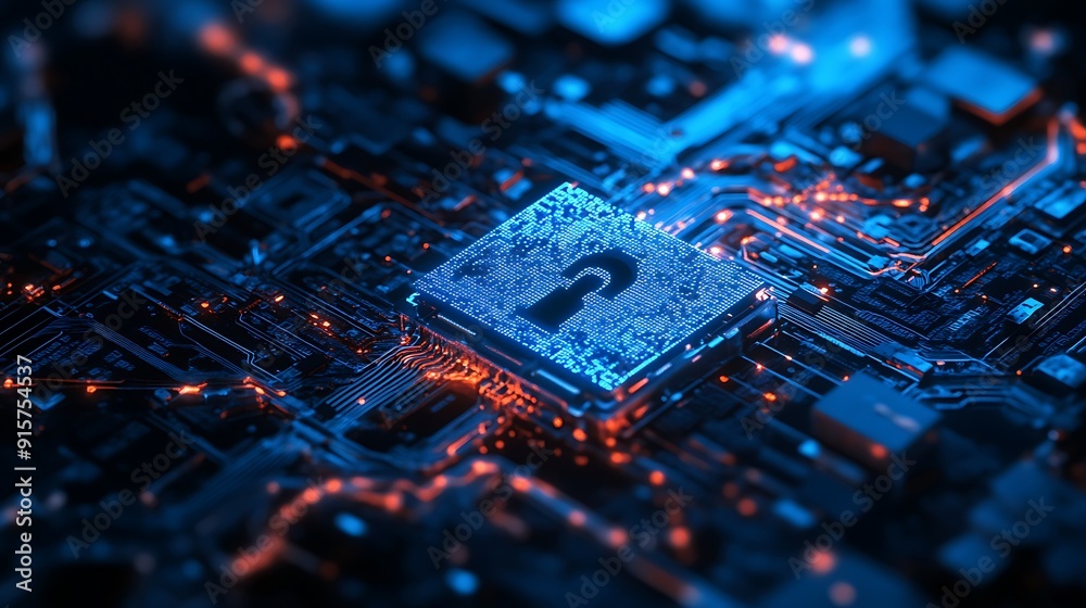 Digital Lock Icon Embedded in a Circuit Board Digital Lock Icon Embedded in a Circuit Board