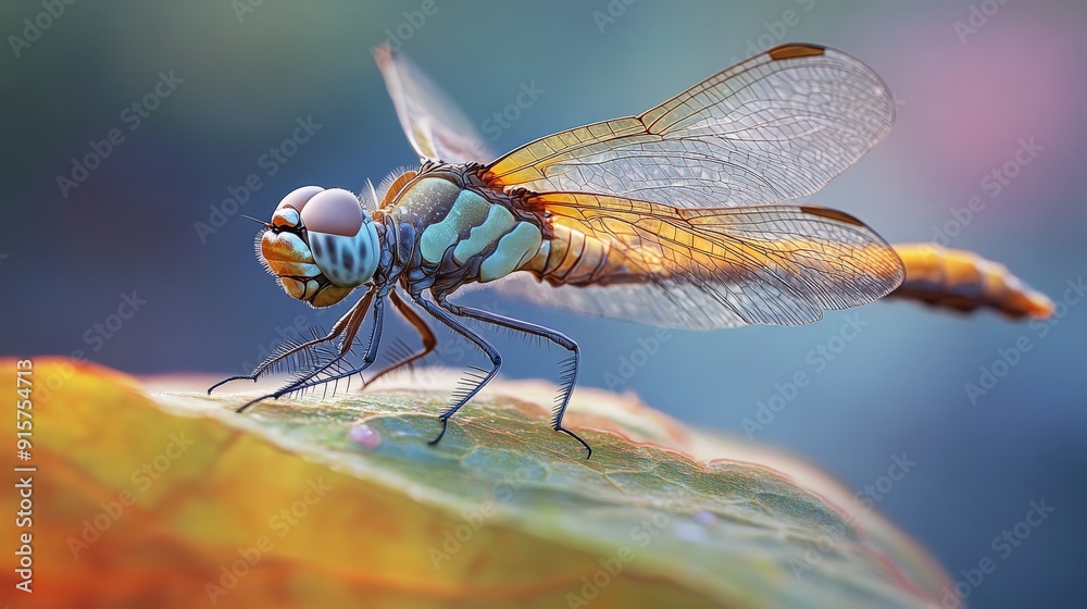 A close-up of a colorful dragonfly perched on a leaf, showcasing its intricate details. A close-up of a colorful dragonfly perched on a leaf, showcasing its intricate details.