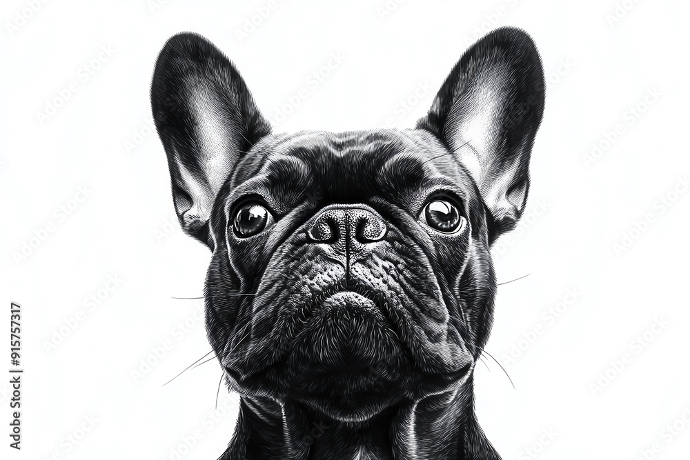 Fototapeta premium Black and white drawing of a French Bulldog looking up
