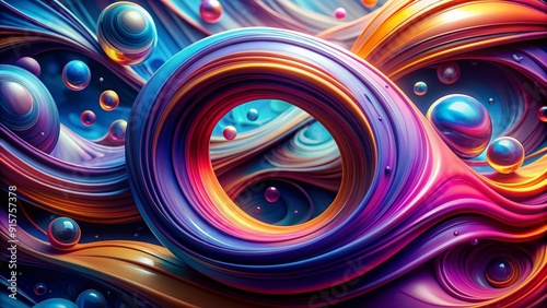 A vibrant abstract image featuring swirling, multi-colored ribbons and spheres, symbolizing creativity, energy, movement, and flow.