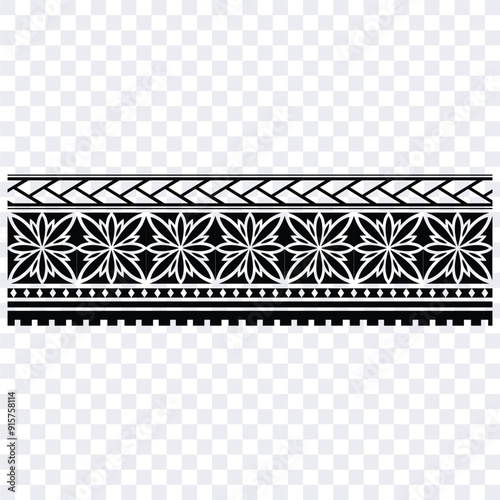 Polynesian tattoo tribal band design. Samoan tattoo tribal ornament border. Decorative seamless pattern.