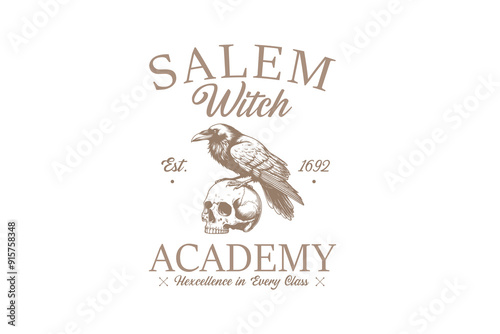 Salem Witch Academy, Vintage Halloween University SVG T shirt design