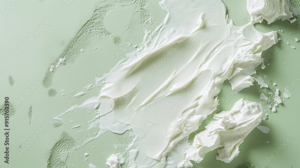 Creamy white substance spread across a light green surface during a creative cooking session Creamy white substance spread across a light green surface during a creative cooking session