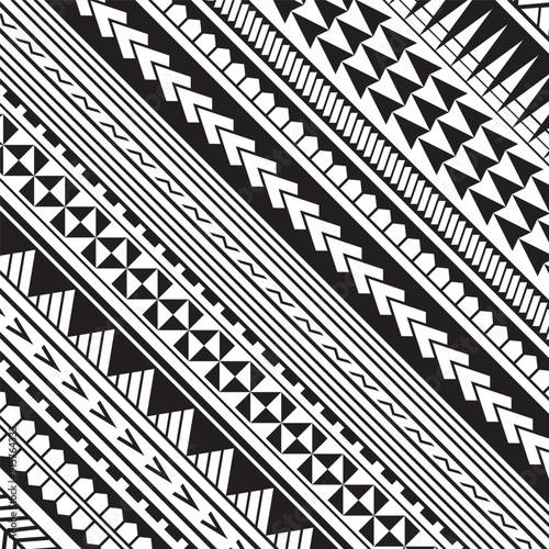 Polynesian tattoo tribal background design. Samoan pattern decorative wallpaper.