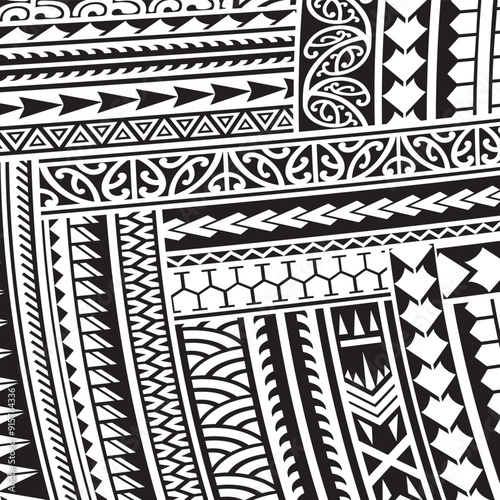 Polynesian tattoo tribal background design. Samoan pattern decorative wallpaper.