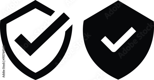 Shield check mark icon. Shield with a checkmark in the middle Protection icon. Security shield protected icon. Vector illustration. line style isolated on white with transparent background.