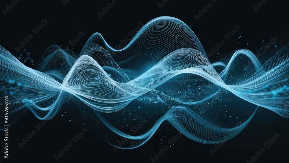 Fototapeta premium Dynamic abstract wave patterns with moving particles on a dark background Visual representation of digital cyberspace big data analysis and advanced technologies like machine learni