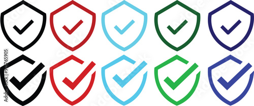 Shield check mark icon. Shield with a checkmark in the middle Protection icon. Security shield protected icon. Vector illustration. line style isolated on white with transparent background.