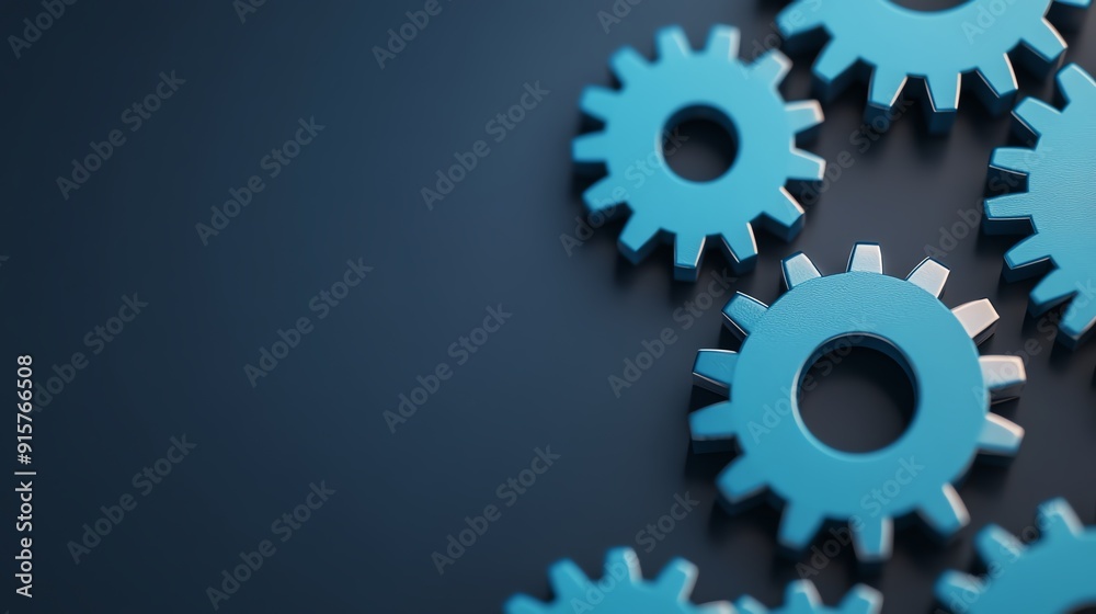 Close-up of blue gears on a dark surface, symbolizing precision and engineering in mechanical design.