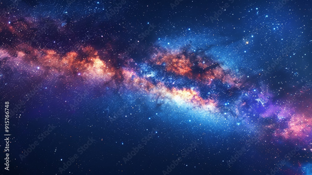 Fototapeta premium A vibrant and colorful nebula in the Milky Way galaxy. The image features a swirling mix of blue, purple, and orange hues.
